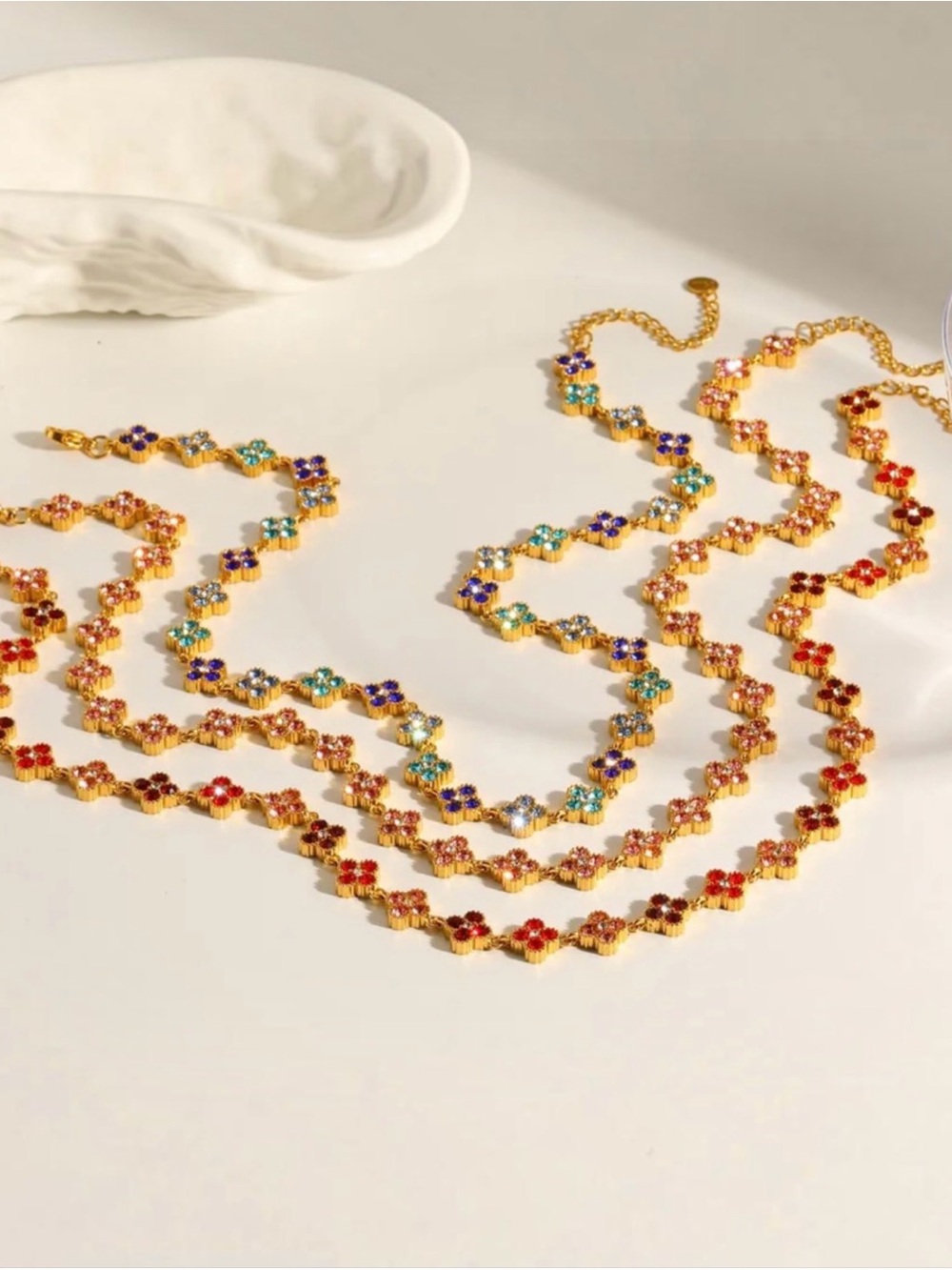 Floral Multicolor CZ Necklace NWT 18KT Gold Plated PVD Coated